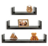 Set 3 Rafturi MDF Sistem Fixare in Perete Ascuns Wenge 42x35.5 cm