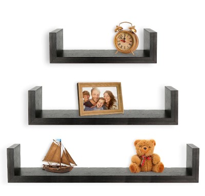 Set 3 Rafturi MDF Sistem Fixare in Perete Ascuns Wenge 42x35.5 cm foto