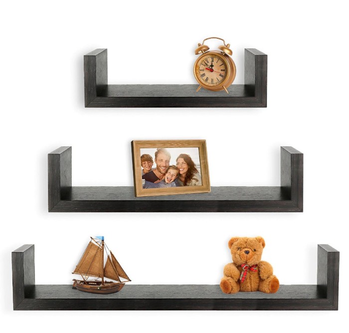 Set 3 Rafturi MDF Sistem Fixare in Perete Ascuns Wenge 42x35.5 cm