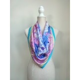 Cumpara ieftin Batic Matase Naturala Roses Bleu Crem 90x90cm Italia Esarfa Dama Floral Accesorii Moda Elegant