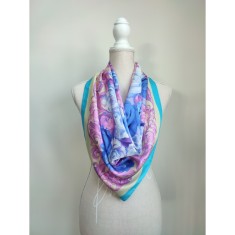 Batic Roses din mătase naturală - bleu/crem