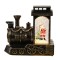 Decoratiune de Craciun tip locomotiva, glob de cristal cu fulgi de zapada, model Mos Craciun, iluminare LED, 11.5 x 12.5 x 6 cm, muzical, maro