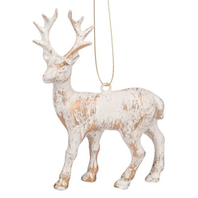 Ornament Brad Crăciun, Cerb, Alb Auriu, 13cm, Plastic foto