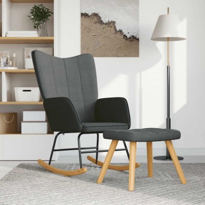 vidaXL Scaun balansoar cu taburet, gri &amp;icirc;nchis, textil foto