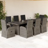 VidaXL Set mobilier grădină cu perne, 9 piese, gri, poliratan
