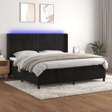 Cumpara ieftin Pat cu arcuri, saltea și LED, negru, 200x200 cm, catifea