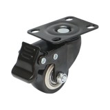 Roata pivotanta cu frana 42x21 mm din PVC negru, placa otel 60x43 mm, 30 kg