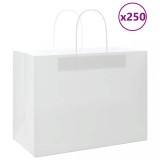 Pungi hartie vidaXL, 250 buc, albe, 32x17x25cm, kraft 80g/mp, cu manere, rezistente 10kg, cadou, cumparaturi, personalizare