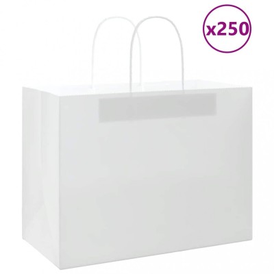 vidaXL Pungi de h&amp;acirc;rtie 250 buc cu m&amp;acirc;nere albe 32x17x25 cm foto