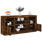 vidaXL Servantă cu lumini LED, stejar fumuriu, 142,5x37x67 cm