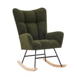 Scaun balansoar modern cu spătar &icirc;nalt și brațe, țesătură din catifea Teddy confortabilă, potrivit pentru living, dormitor și spații interioare, Verde