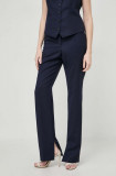 BOSS pantaloni de l&acirc;nă culoarea bleumarin, drept, high waist 50517807