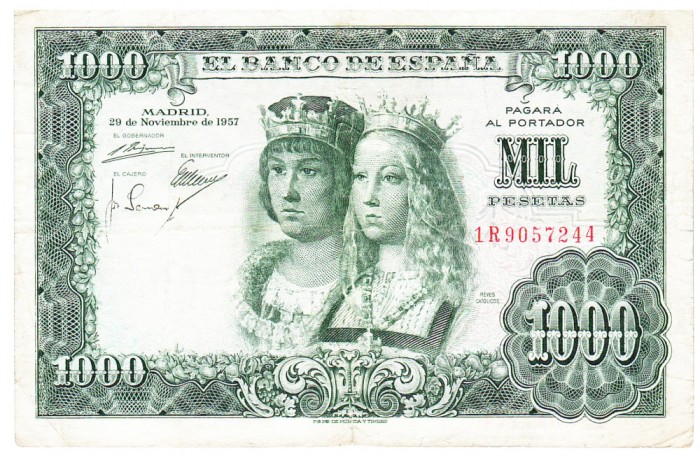 Spania 1 000 1000 Pesetas 1957 P-149 Seria 1R9057244