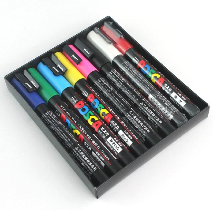 Set 8 Markere Uni Posca in penar textil, PC-1M, Fine Tip Pen, Multicolor