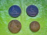 H115-Lot 4 monede antice Spania anul 1870 bronz stare uzata. Cuprinde: 1 de 5 Centime 2,7 cm si 3 de 10 Centime, 3 cm. TRANSPORT CARGUS CCA 20 LEI.