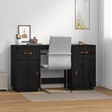 Birou cu dulapuri, negru, 135x50x75 cm, lemn masiv de pin