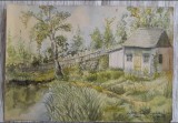 Cumpara ieftin 1955 Acuarelă Aglaia Rosei Rădulescu, semnată / Măgura (jud Bacău) 30 x 20