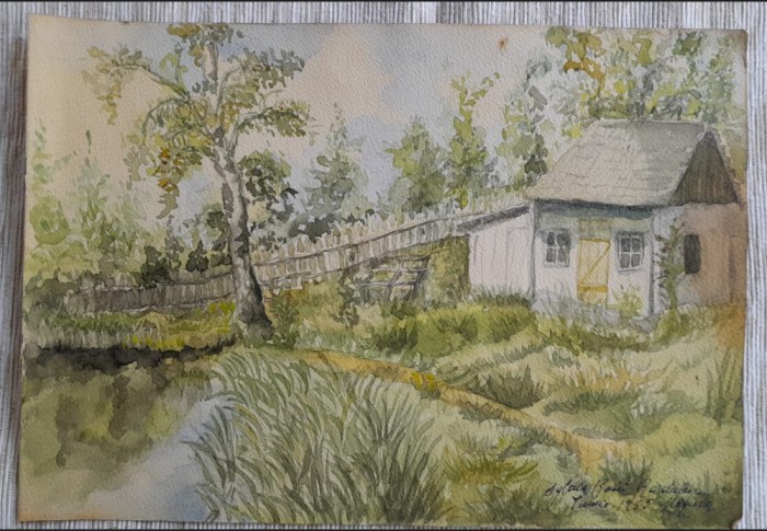 1955 Acuarelă Aglaia Rosei Rădulescu, semnată / Măgura (jud Bacău) 30 x 20