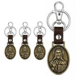 Cumpara ieftin Pachet 4 brelocuri bronz antichizat 9,1 cm cu Iisus Hristos pe fata si Maica Domnului cu Iisus Hristos pe cealalta fata, pandantiv 2,7 x 2,7 cm, carab