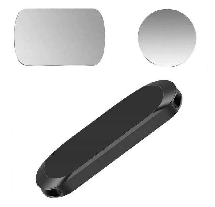 Suport auto magnetic pentru telefoane, 2 placi metal incluse, suport lateral pentru cablu, 7 x 2.2 cm, negru