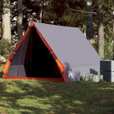 vidaXL Cort camping cu cadru A 2 persoane, gri/portocaliu, impermeabil
