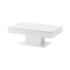 Masa cafea Lunen, blat mobil si doua compartimente depozitare, 40 x 110 x 60 cm, PAL, Alb lucios