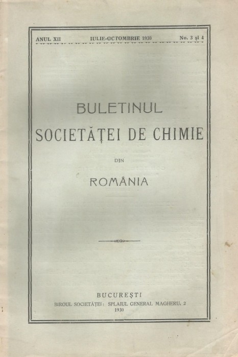 Romania, Buletinul Societatei de Chimie, nr. 3 si 4/1930, Bucuresti