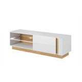Cumpara ieftin Comoda TV din mdf alb lucios stejar Grandson City 138x40x46 cm