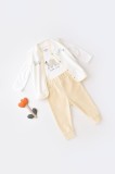 Set 3 piese Broscuta cu body, pantalonasi si vestuta din 80%bumbac organic si 20% poliester - Crem, BabyCosy (Marime: 12-18 Luni)