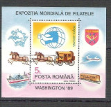 Romania 1989 Expo Washington, perf. sheet, MNH Z.030, Stampilat