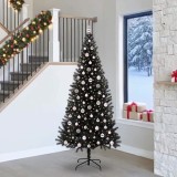 vidaXL Brad de Crăciun cu 300 LED cu suport Negru 240 cm PVC 3396498