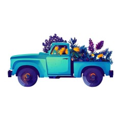 Sticker decorativ Masina cu Flori, Turcoaz, 90 cm, 7856ST foto