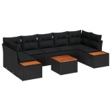 vidaXL Set de canapele pentru grădină cu pernă 8 pcs Negru Rattan poli 3348044