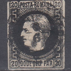 ROMANIA 1866 LP 20 c CAROL FAVORITI 20 PARALE HARTIE SUBTIRE STAMPILAT