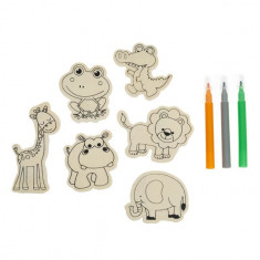 Set creativ din lemn figurine magnetice animale cu 3 carioci,6 bucati set