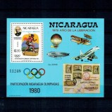 Nicaragua 1980 - Jocurile Olimpice, sport, Rowland Hill, aviatie, avioane, colita neuzata