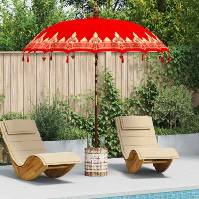 vidaXL Parasol Balinez 260 Roșu 210-220 cm Bumbac și lemn masiv 3356899 foto