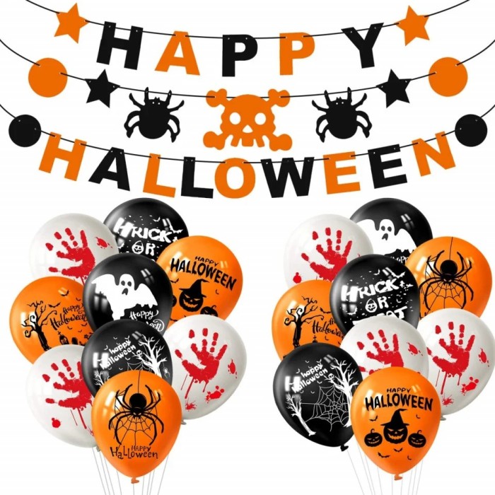 Set 19 piese, banner si 18 baloane pentru petrecere Halloween Miahart, latex, plastic, multicolor