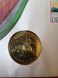 Moneda 5 Mărci 1988 DDR UNC ( 500 Ani - Rostock ). Plic numismatic / filatelic