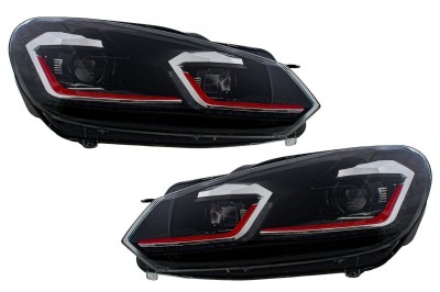 Faruri LED VW Golf 6 VI (2008-2013) Facelift G7.5 GTI Design Rosu Semnalizare Secventiala LHD Performance AutoTuning foto