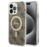 Husa iPhone 15 Pro originala Guess IML 4G MagSafe, maro, GUHMP15LH4STW