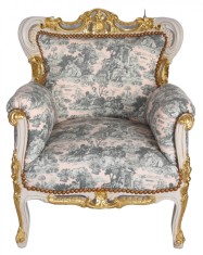 Fotoliu baroc alb cu auriu cu tapiterie alb cu albastru CAT649D60