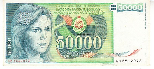 M1 - Bancnota foarte veche - Fosta Iugoslavia - 50000 dinarI - 1988