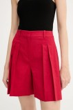 Theory pantaloni scurți din in femei, culoarea rosu, uni, high waist, P0303208