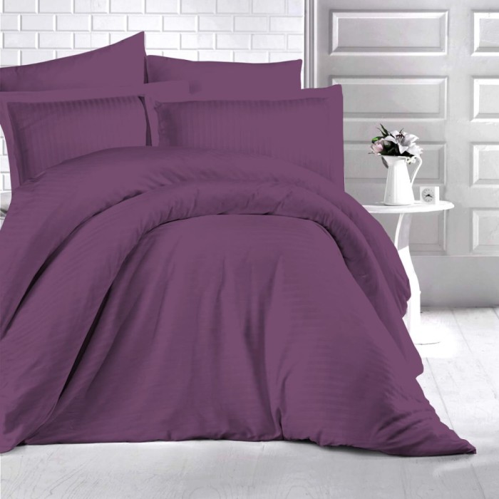 Lenjerie pat dublu,damasc satinat,4 piese,mov inchis-A202