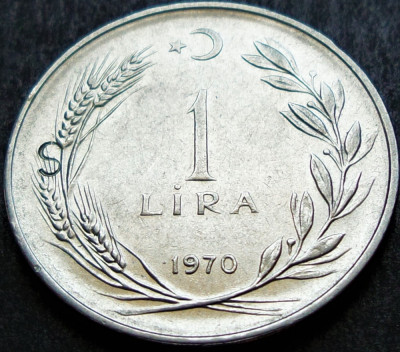 Moneda 1 LIRA - TURCIA, anul 1970 * cod 1413 A = litera S supratipar? foto