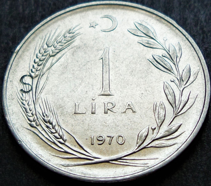 Moneda 1 LIRA - TURCIA, anul 1970 * cod 1413 A = litera S supratipar?