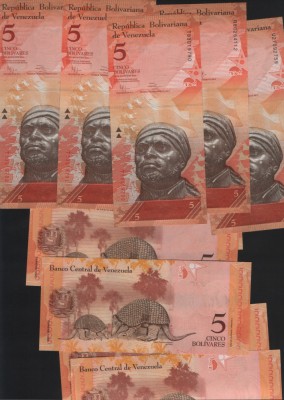 Venezuela 5 bolivari bolivares 2007 11 13 14 unc pret pe bucata foto