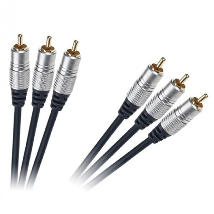 Cablu audio 3 x RCA tata, 1.5 m, conectori auriti, Negru