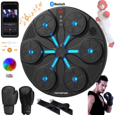 Aparat de Box Inteligent FOTOFUN&amp;reg; cu Bluetooth, Lumini RGB, Manusi Incluse si Fixare Velcro, USB, 35x35x10 cm, Home Gym, negru foto